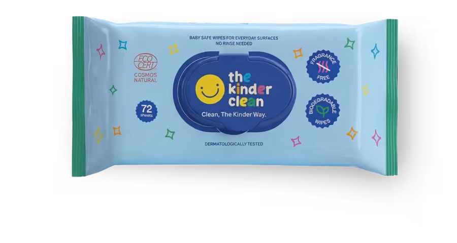 The Kinder Clean 72-count resealable wipe pack, top view